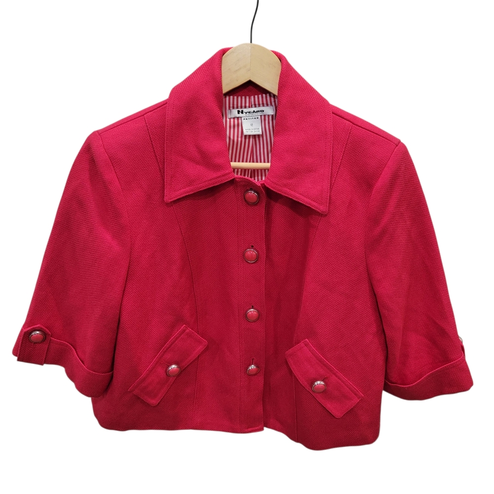 NWT Nygard Swing Jacket Button Red Twill Linen Blend Cropped Blazer Women's 12P